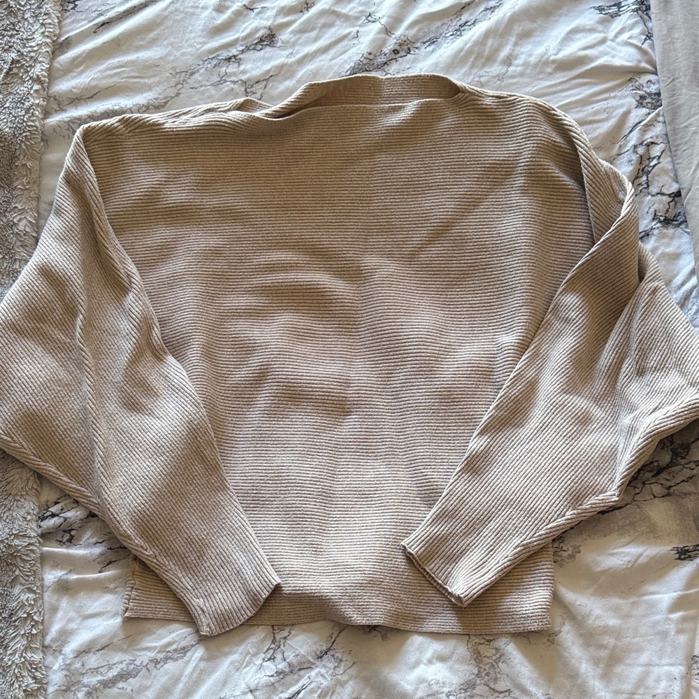 Amazon Women's Ribbed Crewneck Sweater in Light Beige
